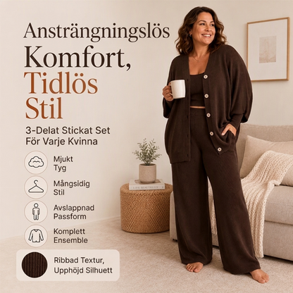 ✈️Fri frakt🏆 Bästsäljare — 3-delat stickat loungewear-set för damer ✨ ultramjukt stickat med bekväm passform för hemmet och avslappnade utflykter