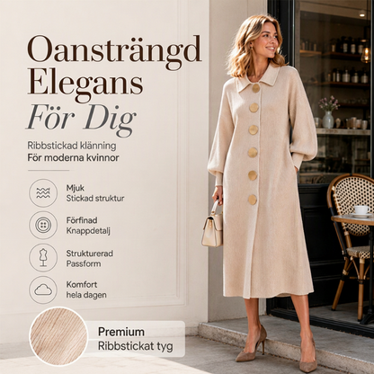 🌸 Ny kollektion — Maxiklänning för damer i ribbstickat tyg med lanternärmar ✨ elegant, flödande passform som passar till alla tillfällen