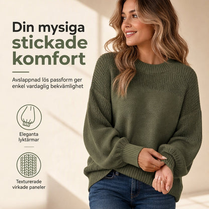 Enfärgad stickad tröja för kvinnor