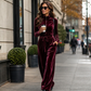 Chic sammetsjumpsuit med stående krage för kvinnor