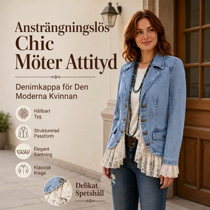 Damjacka i denim med notched lapel och spetskant
