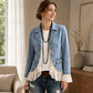 Damjacka i denim med notched lapel och spetskant